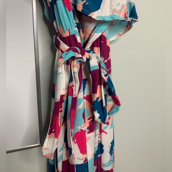 Emily Wonder one-shoulder patterned dress with waist tie - Picture 4 of 7